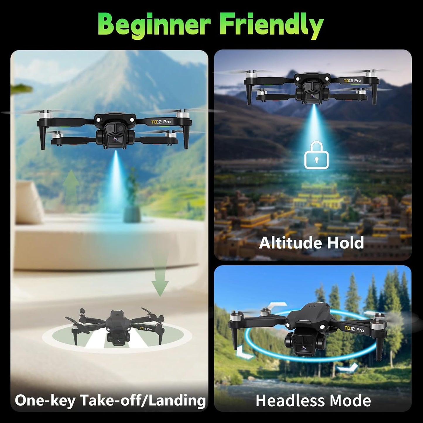 Toladrone TD12PRO Drohne mit Kamera 1080P, Bürstenloser Motor APP-Steuerung