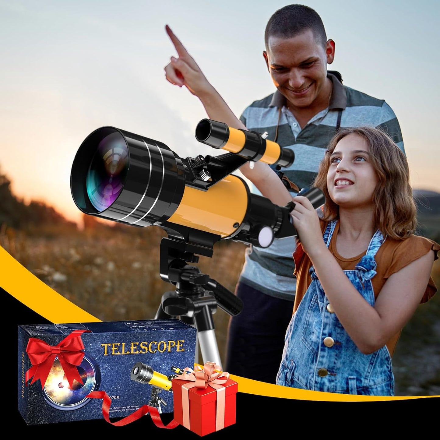 Teleskop Astronomie, 70/400mm Astronomisches Linsenteleskop mit Stativ, Mondfilter, Handy-Adapter