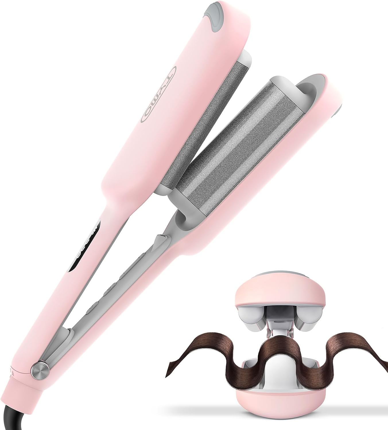 TYMO ROVY Welleneisen für haare, Lockenstab 32mm Ionen Keramik Hair Curler 4 Temp Rosa