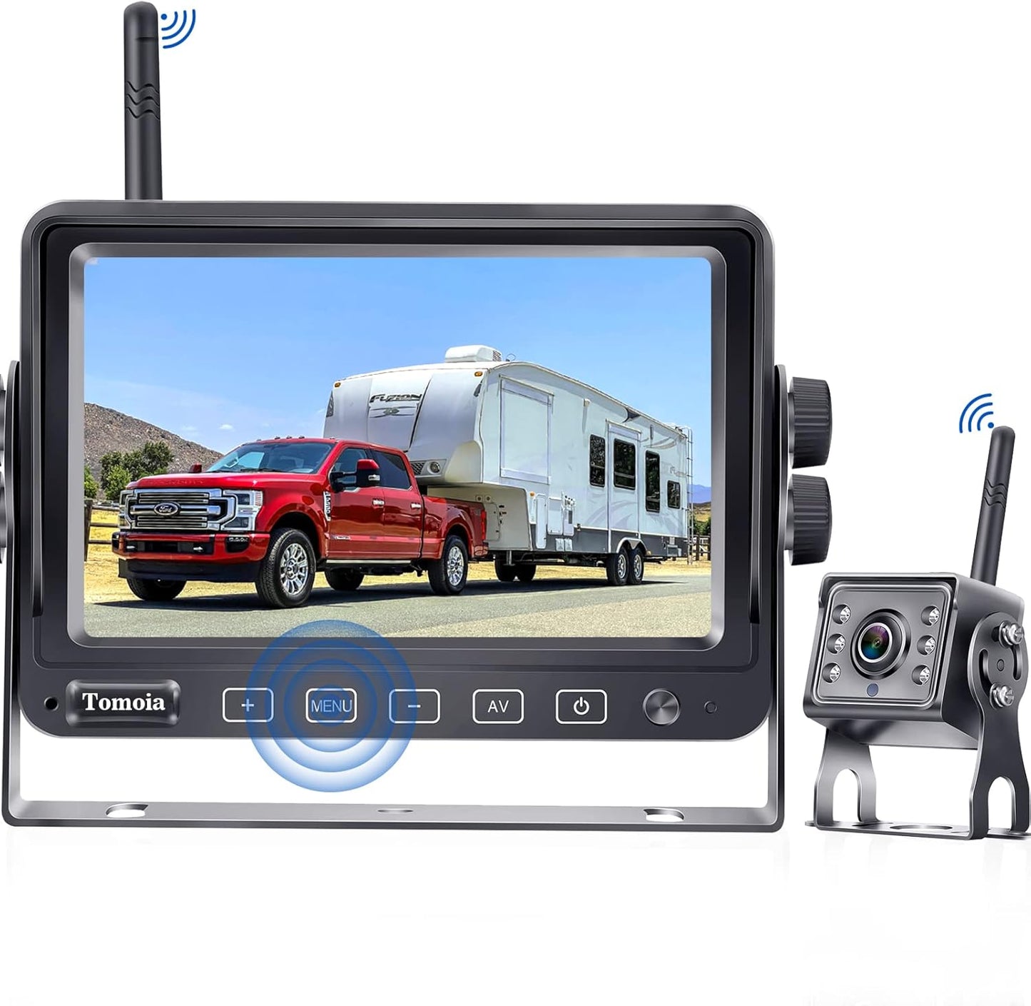 Tomoia Kabellose Rückfahrkamera 12,7 cm (5 Zoll) 1080P  HD-Monitor Touch-Key Bildschirm