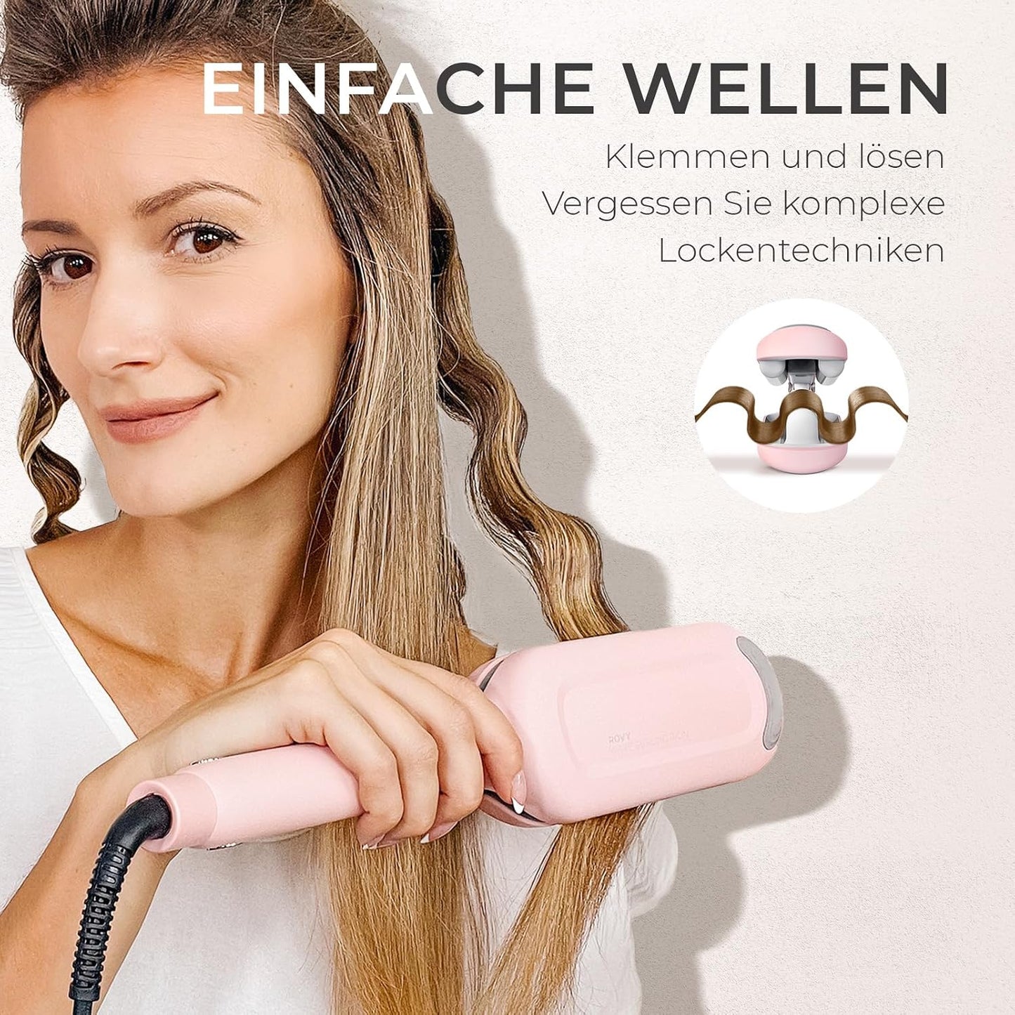 TYMO ROVY Welleneisen für haare, Lockenstab 32mm Ionen Keramik Hair Curler 4 Temp Rosa