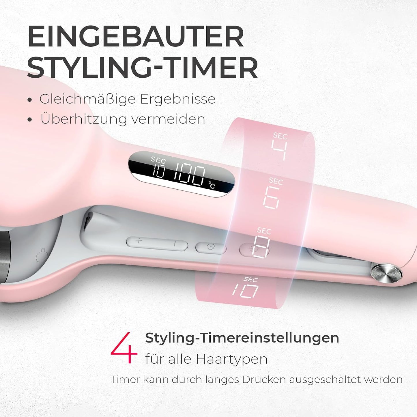 TYMO ROVY Welleneisen für haare, Lockenstab 32mm Ionen Keramik Hair Curler 4 Temp Rosa