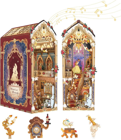 Tonecheer Book Nook Kit mit Staubschutz und LED-Licht, 3D Puzzle Buchstützen
