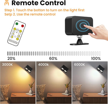 TNMOO LED Wandleuchte Innen, Kabellos, Wandleuchte, 5 Winkel, 3 Farbtemperaturen, 360° Drehbare Touch-Steuerung (Schwarz), 1 Stück