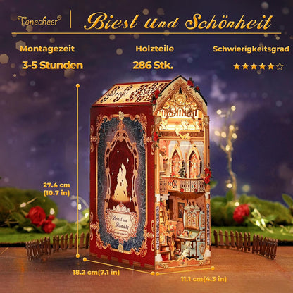 Tonecheer Book Nook Kit mit Staubschutz und LED-Licht, 3D Puzzle Buchstützen