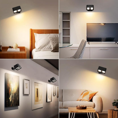 Applique murale LED TNMOO, sans fil, 5 angles, 3 températures de couleur, commande tactile rotative à 360° (noir), 1 pièce