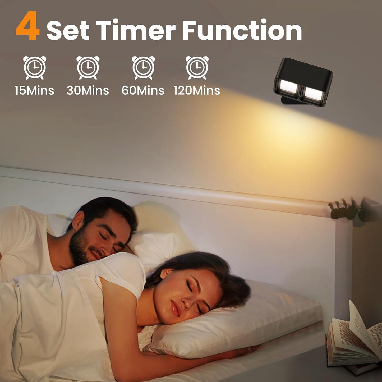 Applique murale LED TNMOO, sans fil, 5 angles, 3 températures de couleur, commande tactile rotative à 360° (noir), 1 pièce