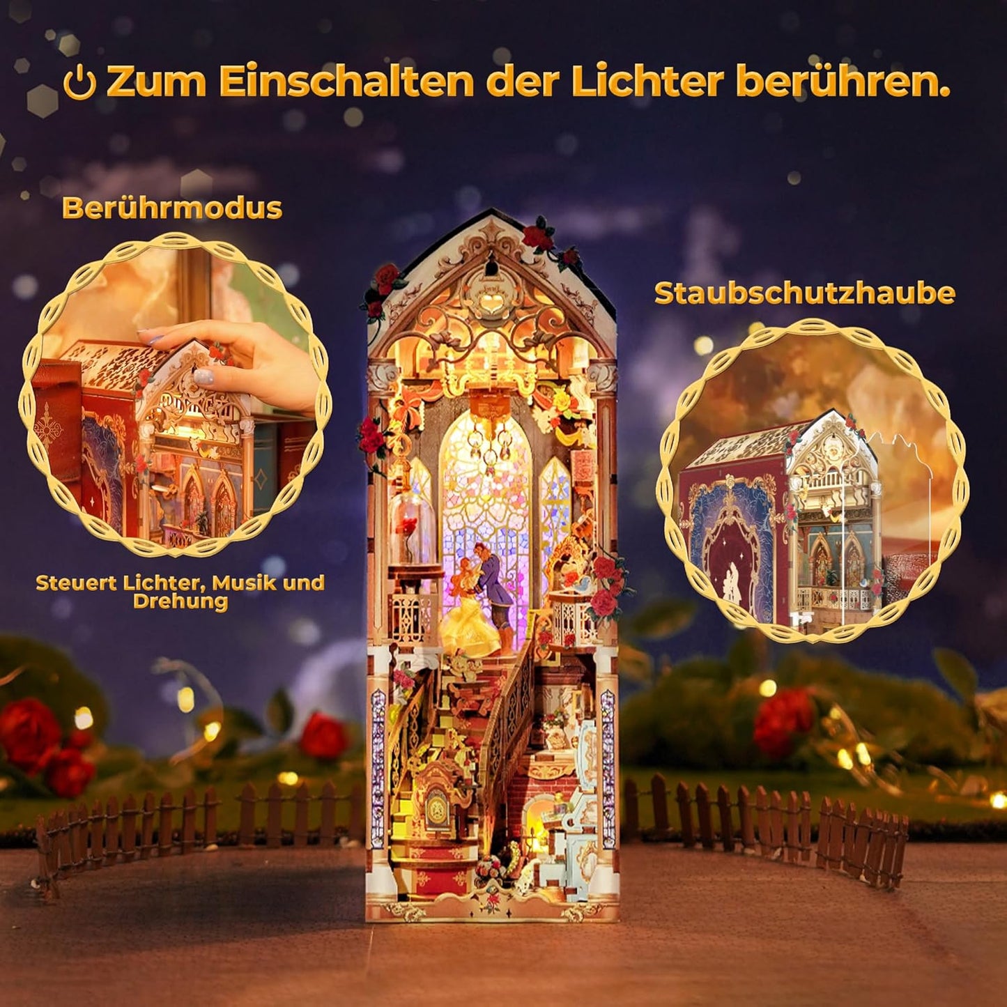 Tonecheer Book Nook Kit mit Staubschutz und LED-Licht, 3D Puzzle Buchstützen