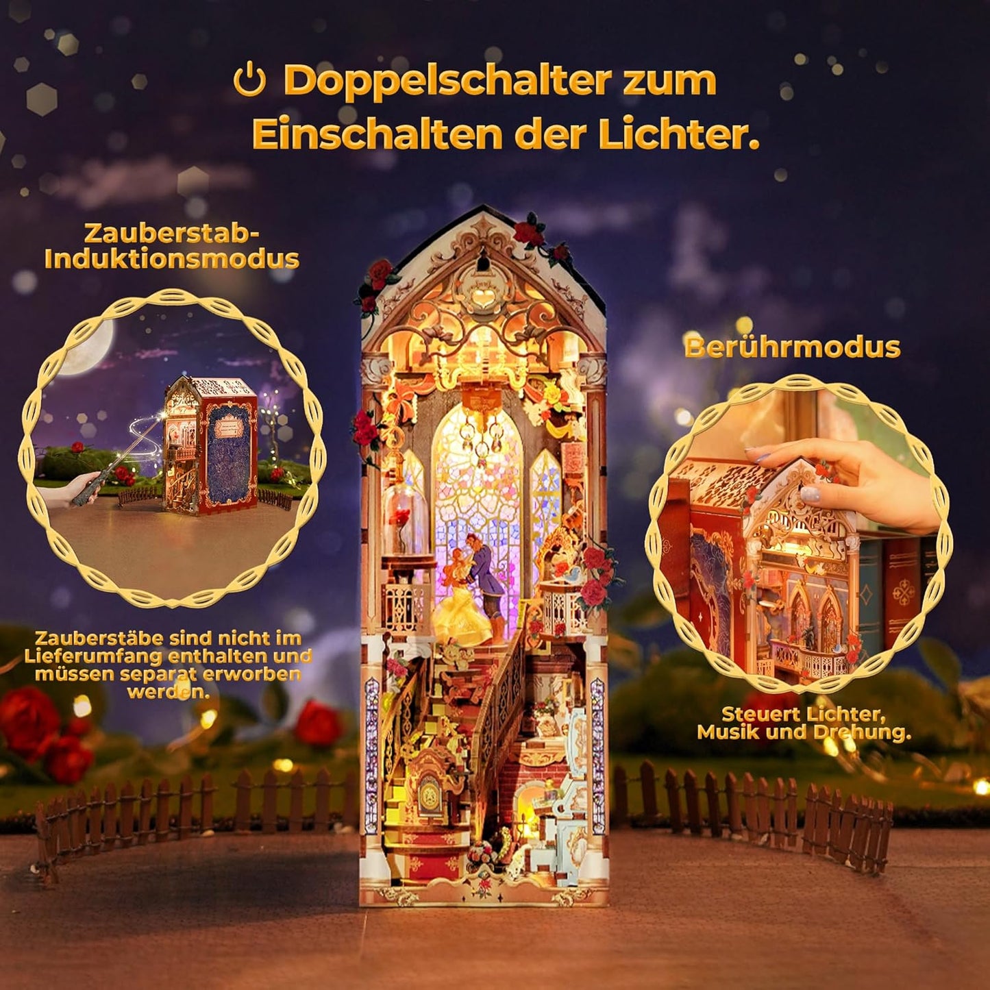 Tonecheer Book Nook Kit mit Staubschutz und LED-Licht, 3D Puzzle Buchstützen