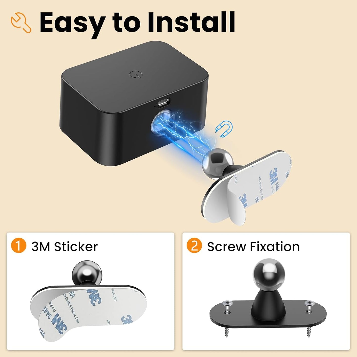 Applique murale LED TNMOO, sans fil, 5 angles, 3 températures de couleur, commande tactile rotative à 360° (noir), 1 pièce