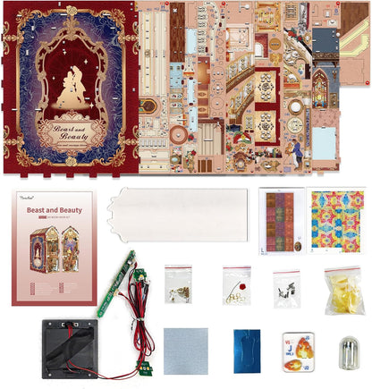 Tonecheer Book Nook Kit mit Staubschutz und LED-Licht, 3D Puzzle Buchstützen