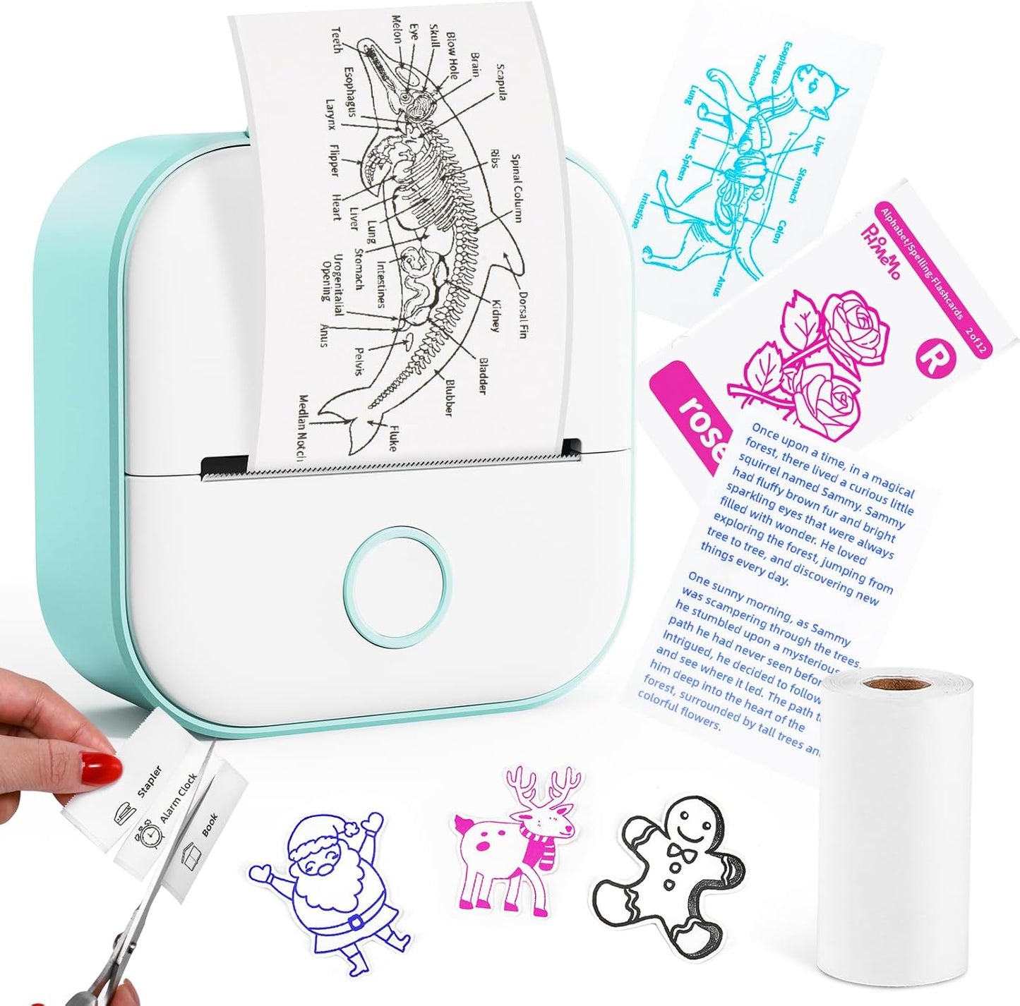 Mini Drucker - T02 Minidrucker für Smartphone, Aufkleber Handy Thermodrucker Bluetooth Grün