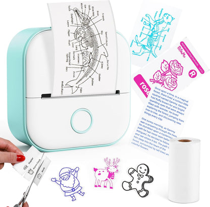 Mini Drucker - T02 Minidrucker für Smartphone, Aufkleber Handy Thermodrucker Bluetooth Grün