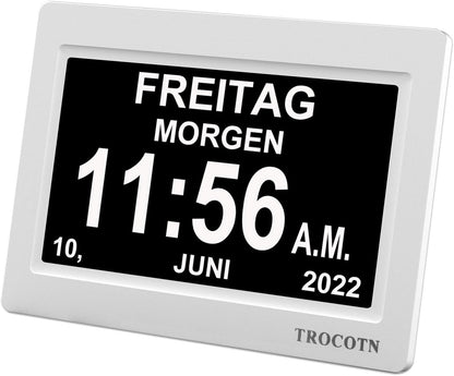 TROCOTN Demenz Uhr Senioren Digitale Uhr Tagesuhr Großes Display Wecker Wanduhr (Weiß, 7 Zoll)