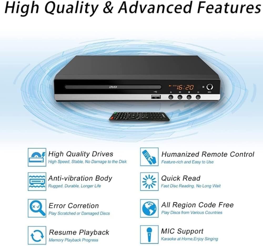 Toneriso DVD-Player für Fernseher, Mini-CD/DVD-Playermit HDMI-Anschluss (1080p),