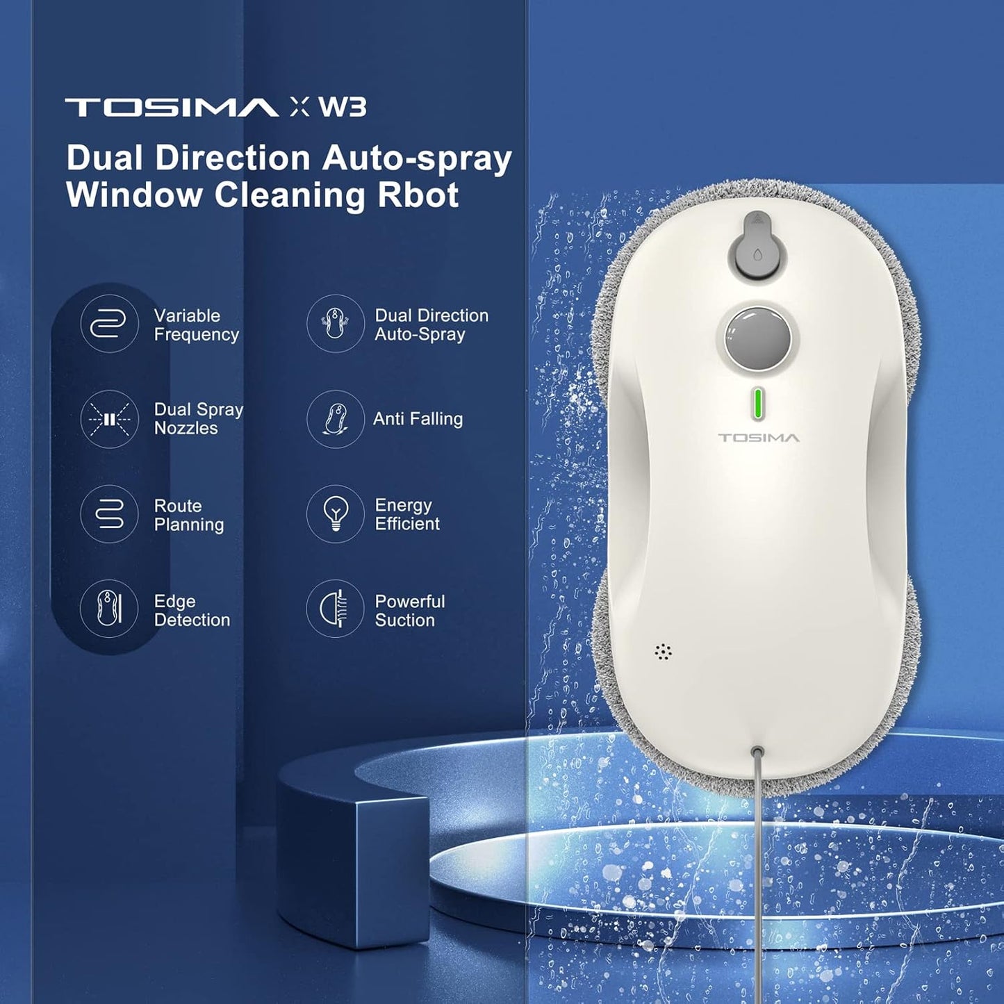 Tosima W3 Fensterreiniger, Küchenroboter, intelligente Navigation & Küchenroboter, mit Fernbedienung,3800 Pa