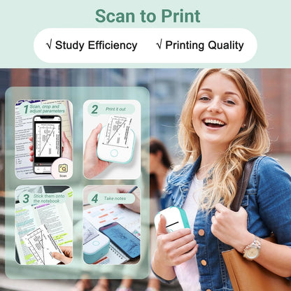 Mini Drucker - T02 Minidrucker für Smartphone, Aufkleber Handy Thermodrucker Bluetooth Grün