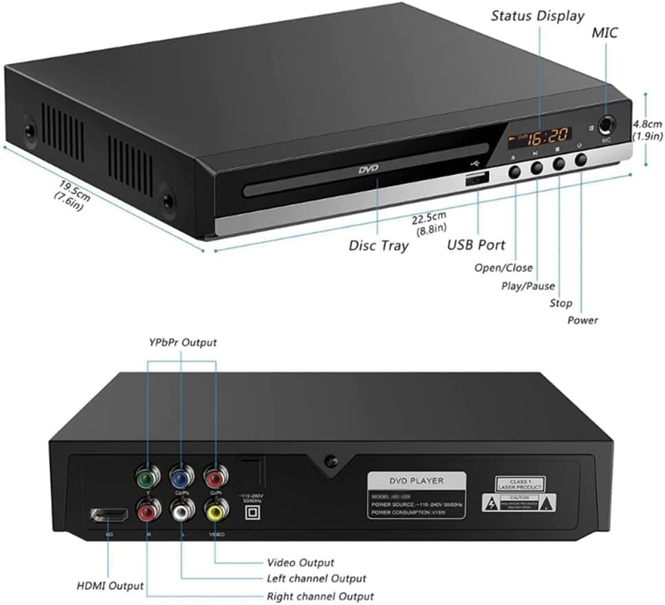 Toneriso DVD-Player für Fernseher, Mini-CD/DVD-Playermit HDMI-Anschluss (1080p),