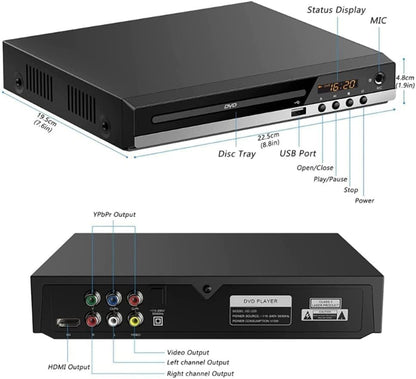 Toneriso DVD-Player für Fernseher, Mini-CD/DVD-Playermit HDMI-Anschluss (1080p),