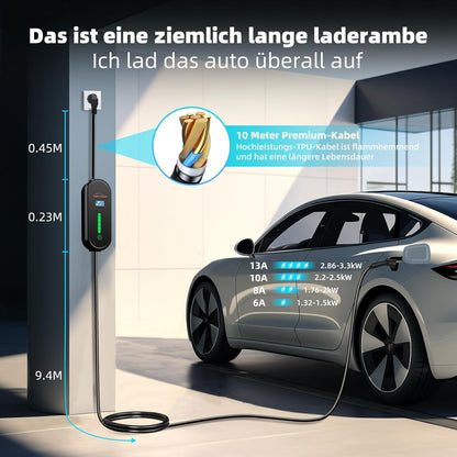 TopAutoGear EV Ladegerät Typ 2 Anschluss Ladekabel 10m 6/8/10/16A