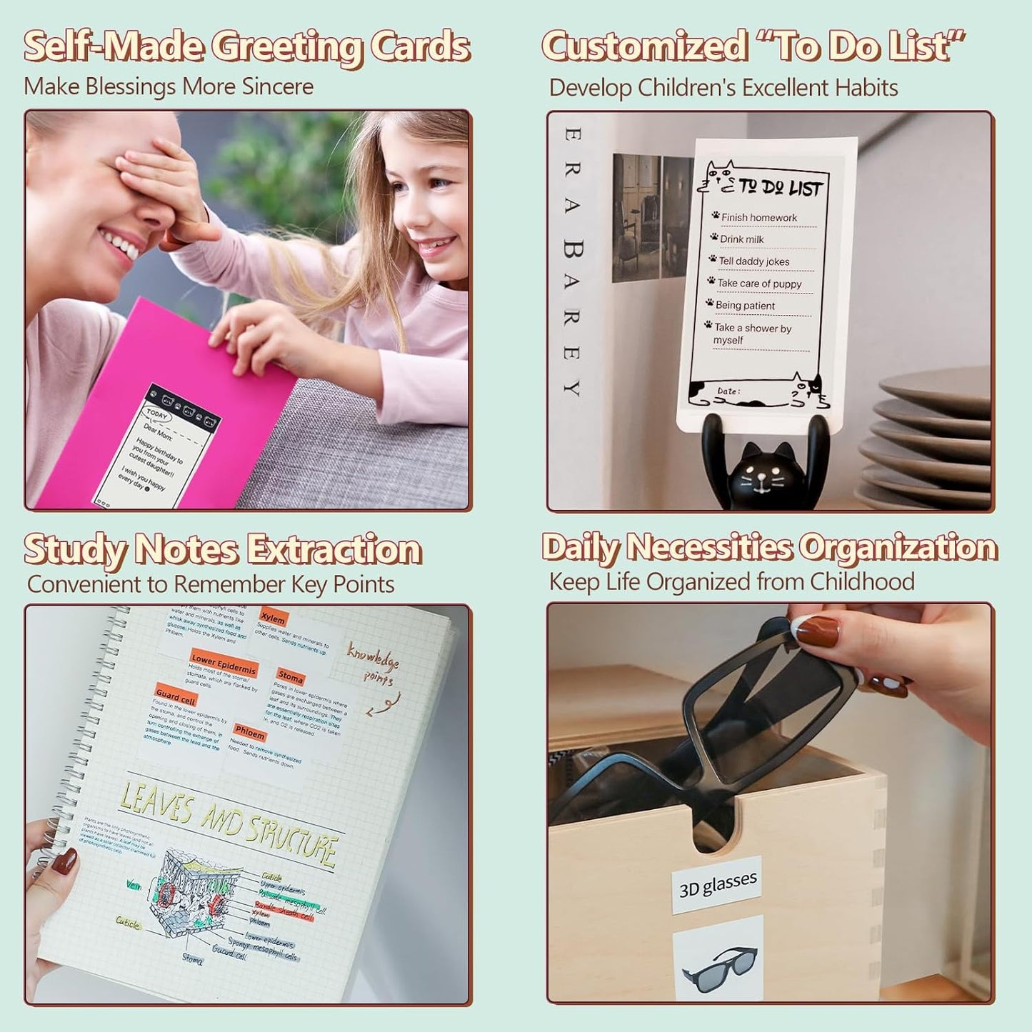 Mini Drucker - T02 Minidrucker für Smartphone, Aufkleber Handy Thermodrucker Bluetooth Grün
