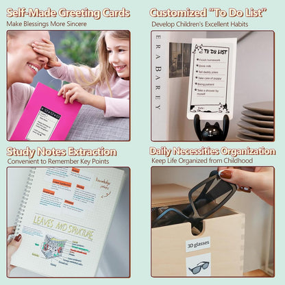 Mini Drucker - T02 Minidrucker für Smartphone, Aufkleber Handy Thermodrucker Bluetooth Grün