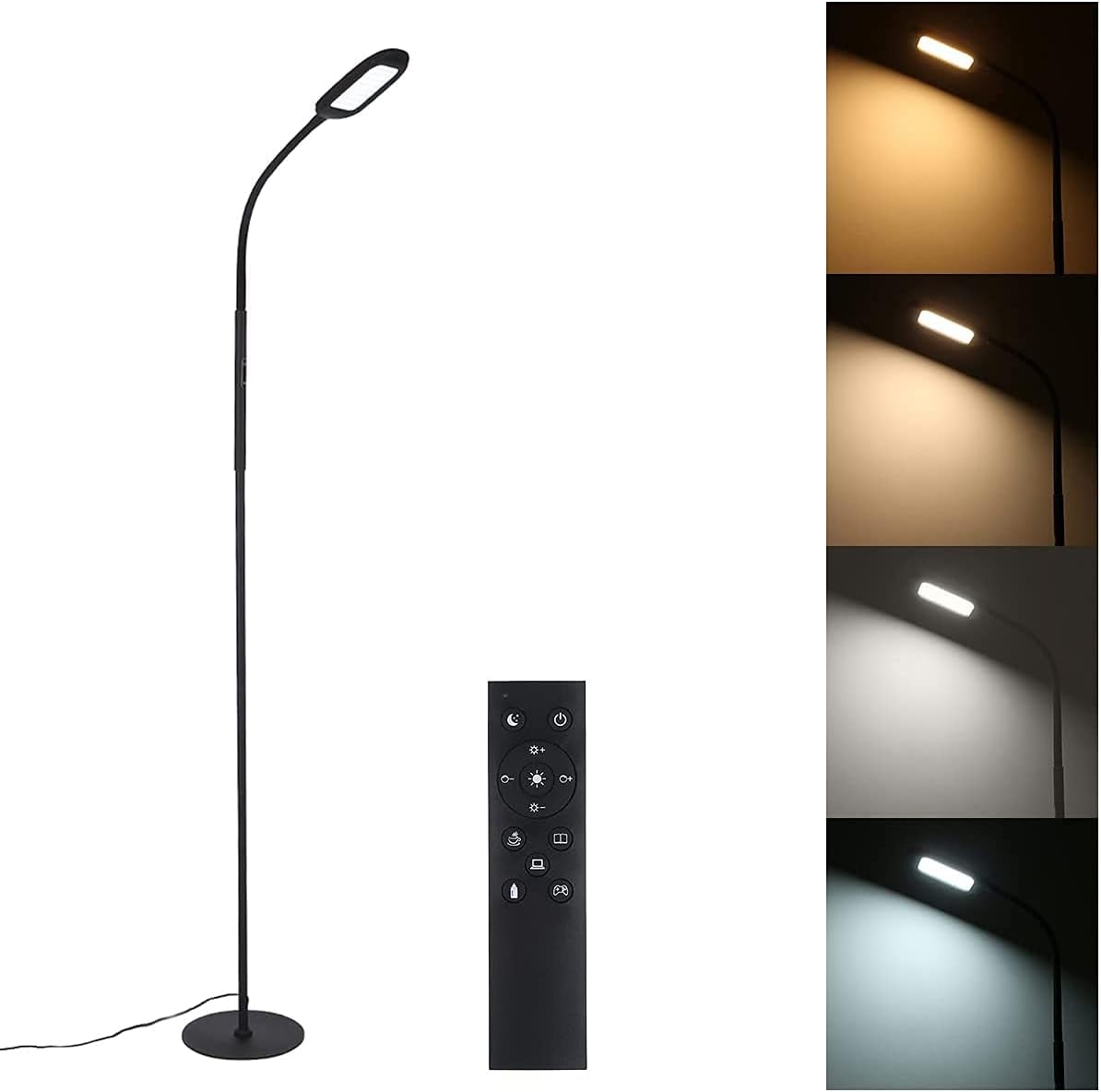 TOMSHINE LED Stehleuchte avec Fernbedienung und Touch-Steuerung, 4 Farbtemperatures, avec variateur pour salon, salon, bureau, noir [Classe énergétique A+]