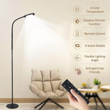 TOMSHINE LED Stehleuchte avec Fernbedienung und Touch-Steuerung, 4 Farbtemperatures, avec variateur pour salon, salon, bureau, noir [Classe énergétique A+]
