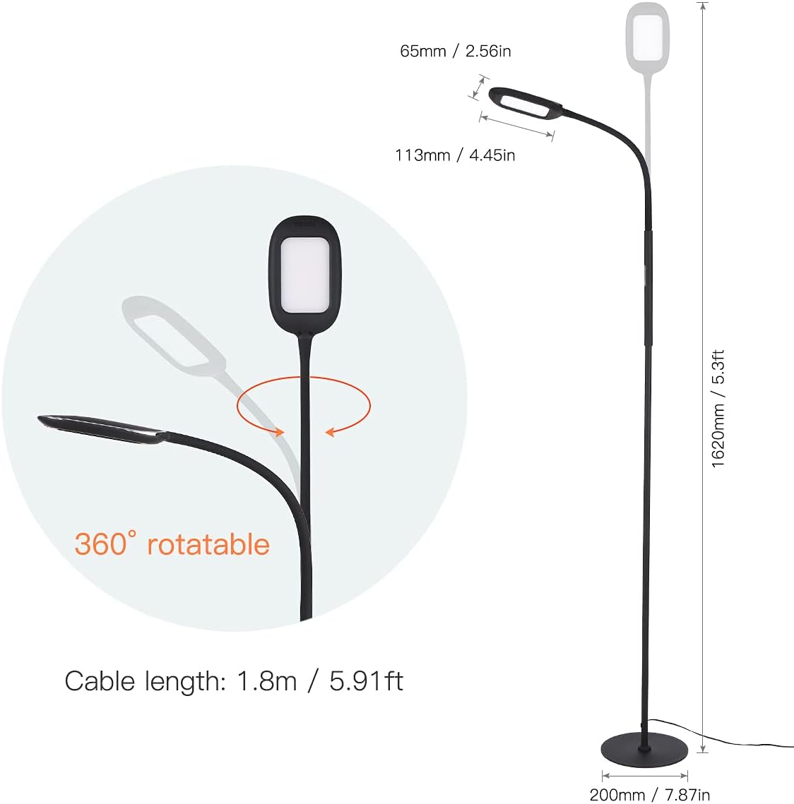 TOMSHINE LED Stehleuchte avec Fernbedienung und Touch-Steuerung, 4 Farbtemperatures, avec variateur pour salon, salon, bureau, noir [Classe énergétique A+]