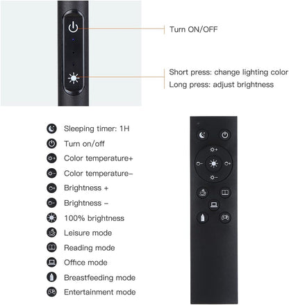 TOMSHINE LED Stehleuchte avec Fernbedienung und Touch-Steuerung, 4 Farbtemperatures, avec variateur pour salon, salon, bureau, noir [Classe énergétique A+]