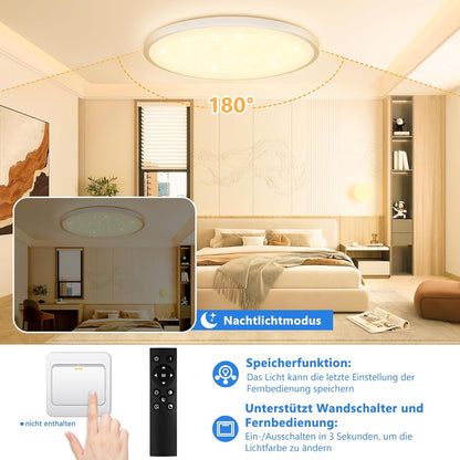 TOPPLEE LED Deckenleuchte Dimmbar 3000K-6500K mit Fernbedienung 30CM