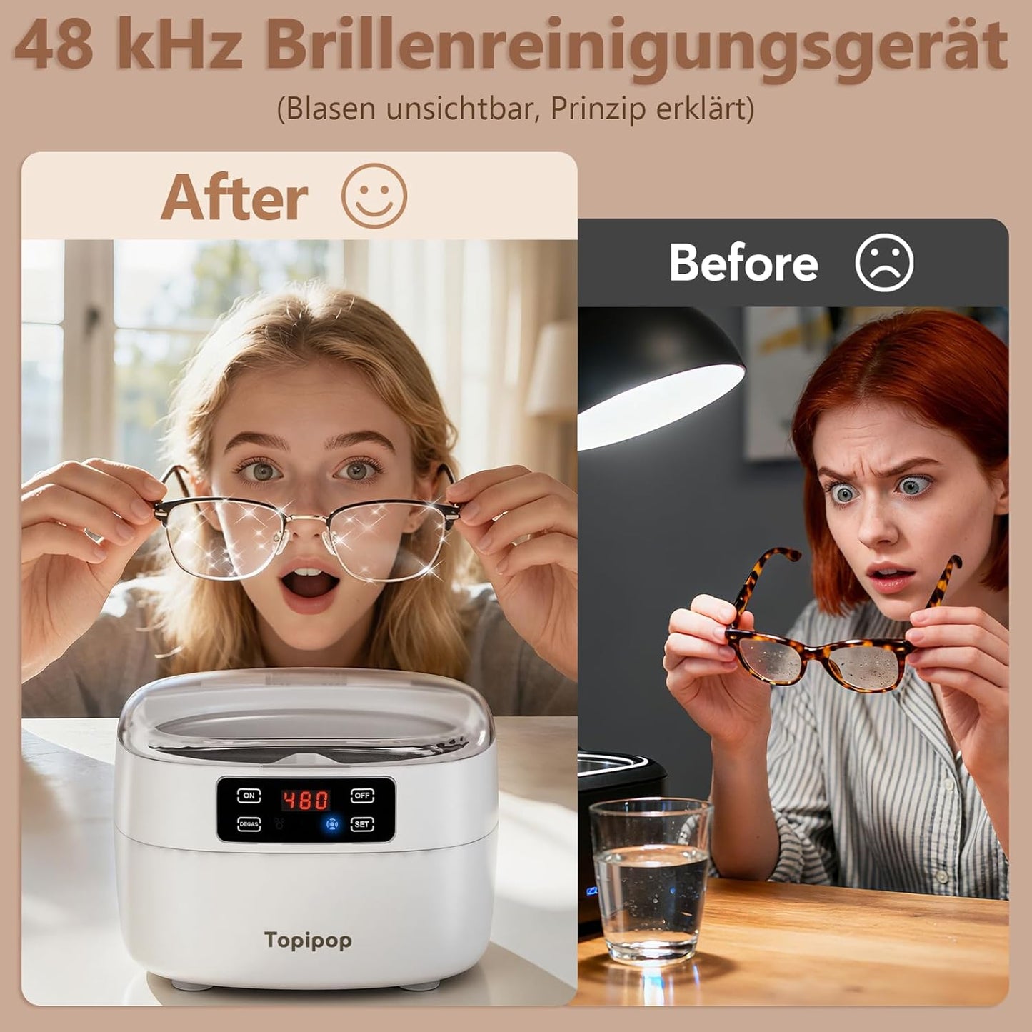 Topipop Ultraschallreiniger,  48000Hz 750 ml Ultrasonic Cleaner