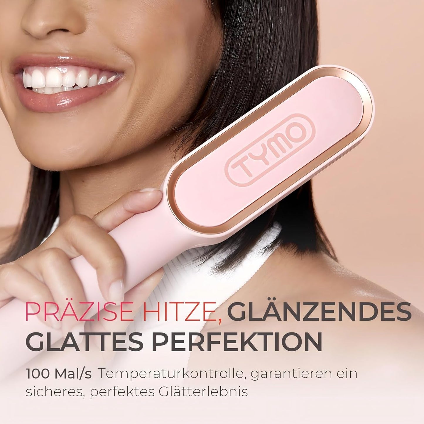 TYMO RING Glättbürste Haarglätter Bürste Keramik Haarbürste 2 in 1,Rosa