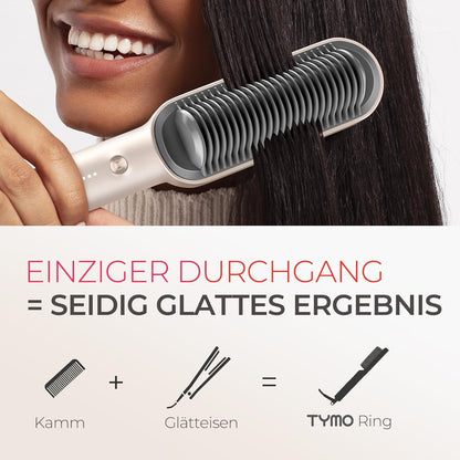 TYMO RING Glättbürste Haarglätter Bürste - Keramik Haarbürste 2 in 1 Gold