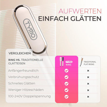 TYMO RING Glättbürste Haarglätter Bürste - Keramik Haarbürste 2 in 1 Gold