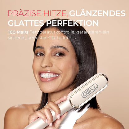 TYMO RING Glättbürste Haarglätter Bürste - Keramik Haarbürste 2 in 1 Gold