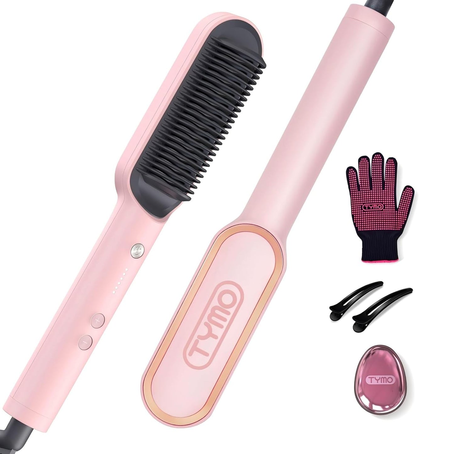 TYMO RING Glättbürste Haarglätter Bürste Keramik Haarbürste 2 in 1,Rosa