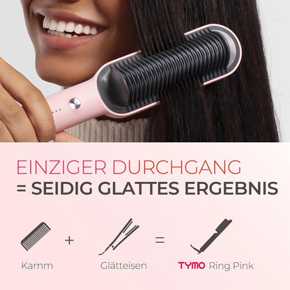 TYMO RING Glättbürste Haarglätter Bürste Keramik Haarbürste 2 in 1,Rosa