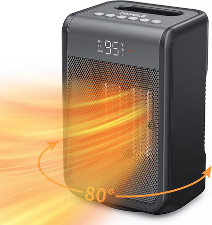 TriPole Heizlüfter Raumheizer Tragbarer Elektroheizer mit Thermostat, 80° oszillierende kleine Raumheizungen für den Innenbereich, 1500 W, schnell aufheizende PTC-Keramikheizung für Schlafzimmer, Büro, Schreibtisch, 1–12 Stunden Timer