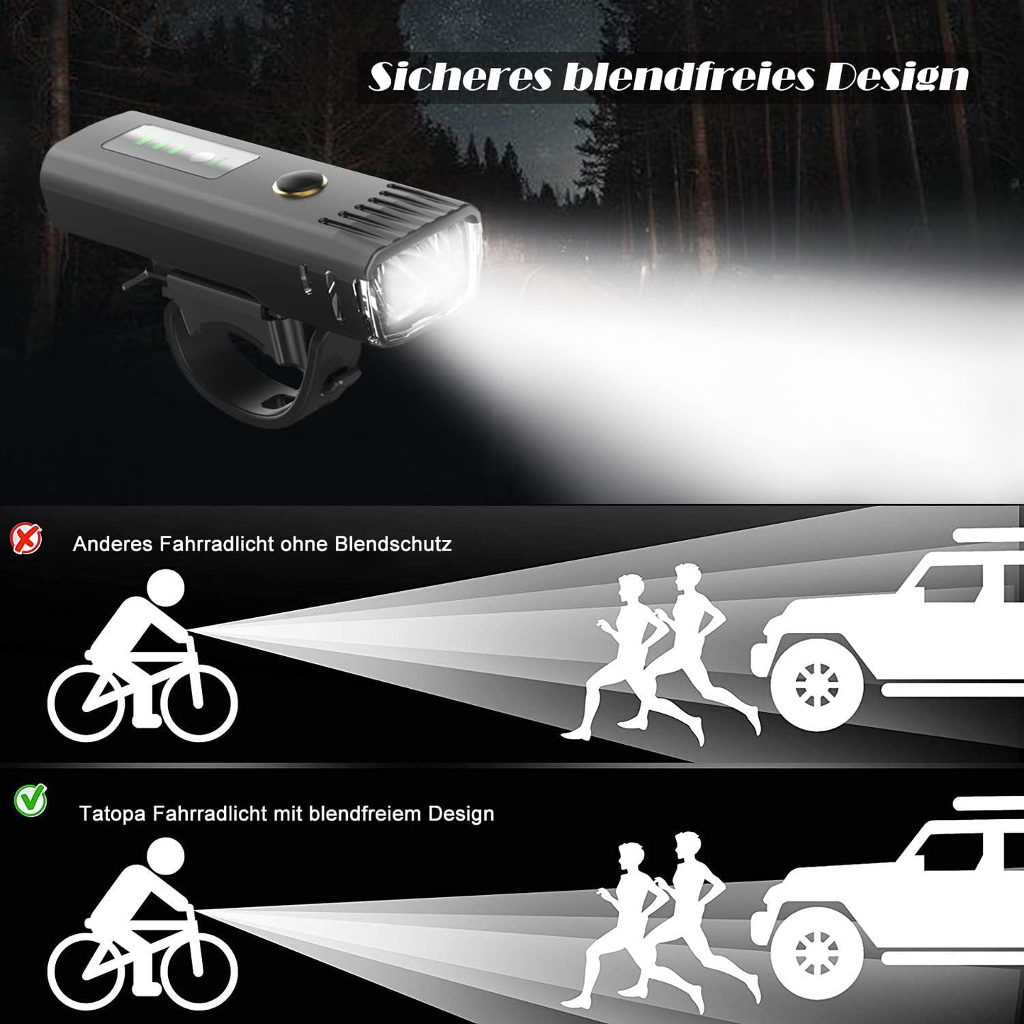 Tatopa Fahrradlicht Led Set Fahrradlichter  USB Wiederaufladbar Wasserdicht