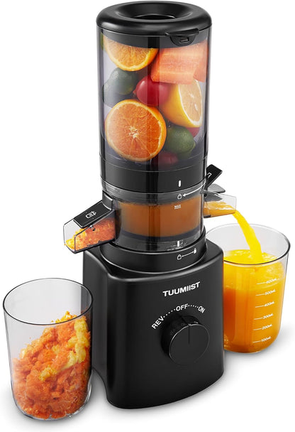 TUUMIIST Entsafter‚ Slow Juicer mit Extra Großem Einfüllschacht BPA-Frei,Glanzschwarz,120mm