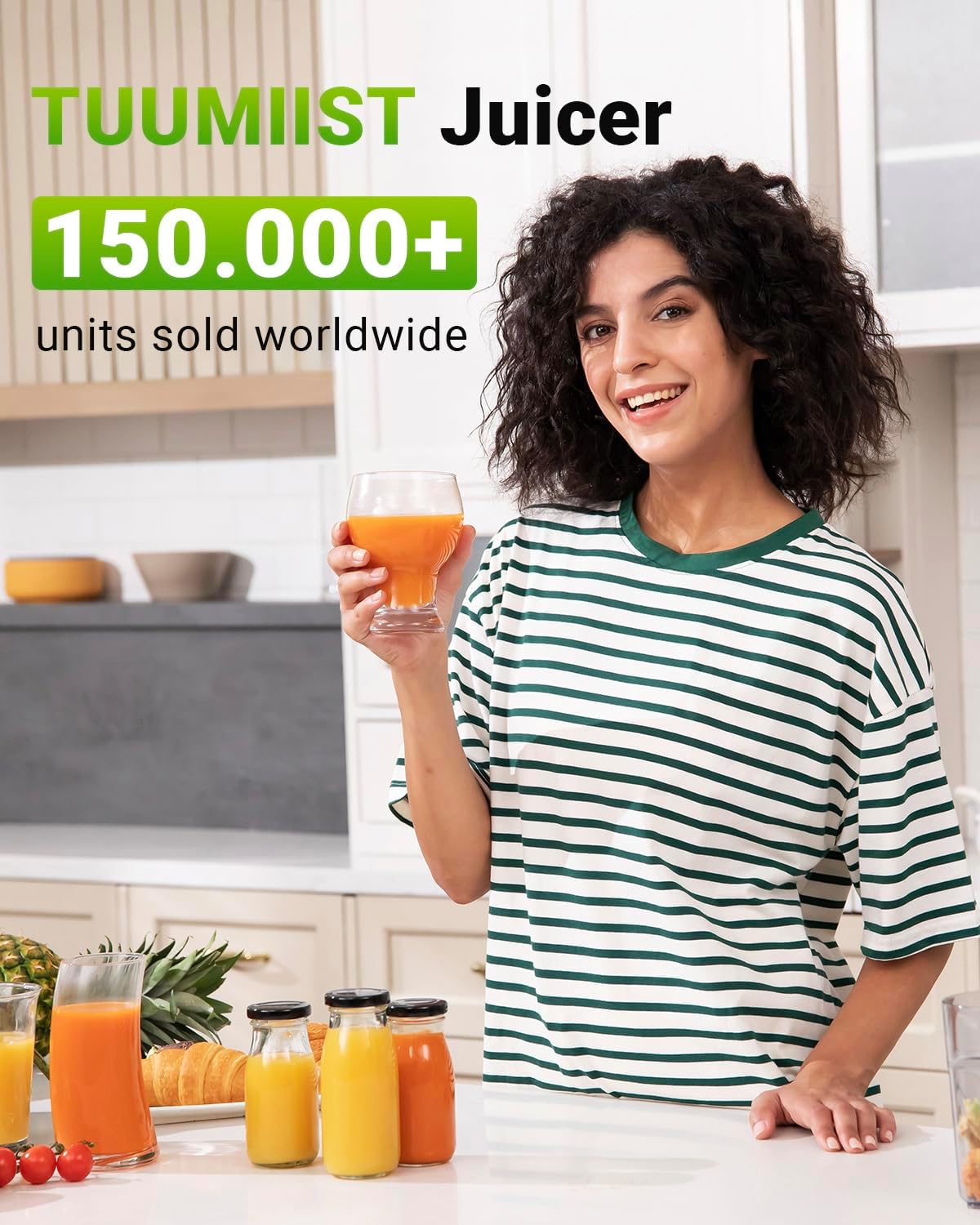 TUUMIIST Entsafter‚ Slow Juicer mit Extra Großem Einfüllschacht BPA-Frei,Glanzschwarz,120mm
