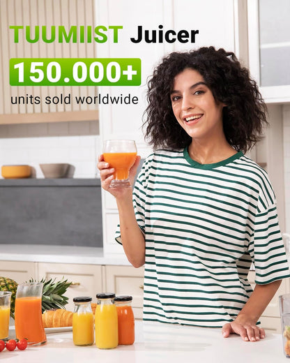TUUMIIST Entsafter‚ Slow Juicer mit Extra Großem Einfüllschacht BPA-Frei,Glanzschwarz,120mm