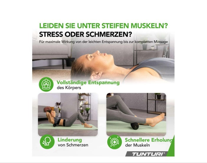 Tunturi Massage Roller, Faszienrolle Deep Tissue Massageroller elektrisch mit 3 Stufen