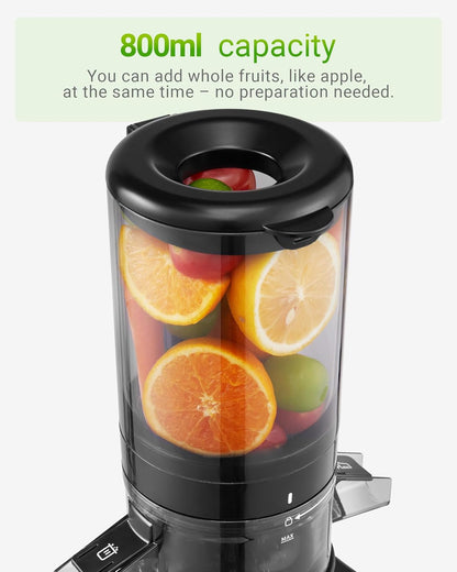 TUUMIIST Entsafter‚ Slow Juicer mit Extra Großem Einfüllschacht BPA-Frei,Glanzschwarz,120mm