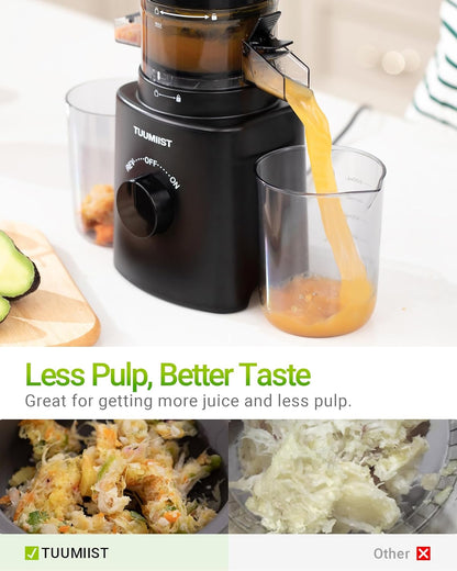 TUUMIIST Entsafter‚ Slow Juicer mit Extra Großem Einfüllschacht BPA-Frei,Glanzschwarz,120mm