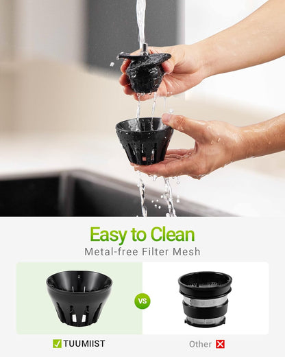 TUUMIIST Entsafter‚ Slow Juicer mit Extra Großem Einfüllschacht BPA-Frei,Glanzschwarz,120mm