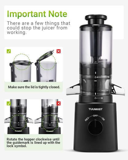 TUUMIIST Entsafter‚ Slow Juicer mit Extra Großem Einfüllschacht BPA-Frei,Glanzschwarz,120mm