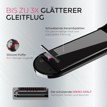 TYMO FLIPRO Glätteisen Haarglätter Bürste  2 in 1 Ionen Keratin Glättbürste Schwarz