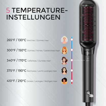 TYMO FLIPRO Glätteisen Haarglätter Bürste  2 in 1 Ionen Keratin Glättbürste Schwarz